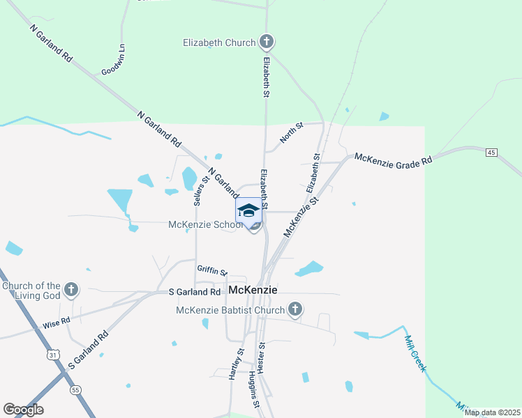 map of restaurants, bars, coffee shops, grocery stores, and more near 502 North Garland Road in McKenzie