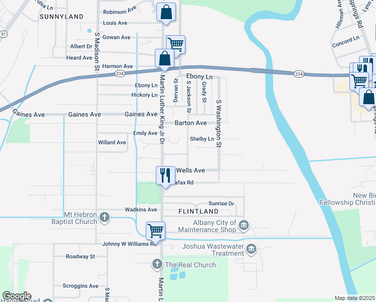 map of restaurants, bars, coffee shops, grocery stores, and more near 2603 South Jackson Street in Albany