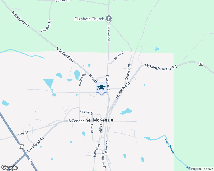 map of restaurants, bars, coffee shops, grocery stores, and more near 502 North Garland Road in McKenzie