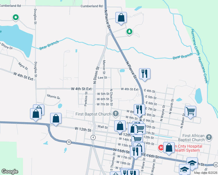 map of restaurants, bars, coffee shops, grocery stores, and more near 709 Mercer Street in Alma