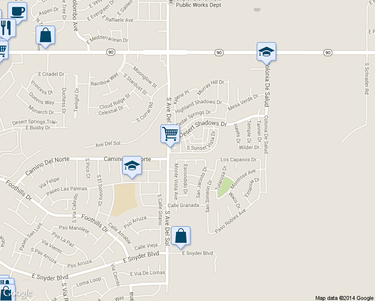map of restaurants, bars, coffee shops, grocery stores, and more near 752 South Sunset Vista Drive in Sierra Vista