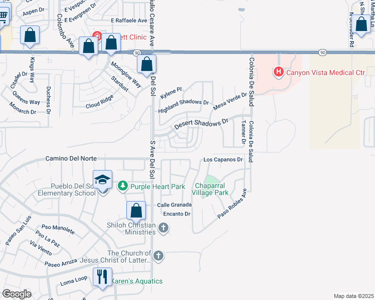 map of restaurants, bars, coffee shops, grocery stores, and more near 774 South Sunset Vista Drive in Sierra Vista
