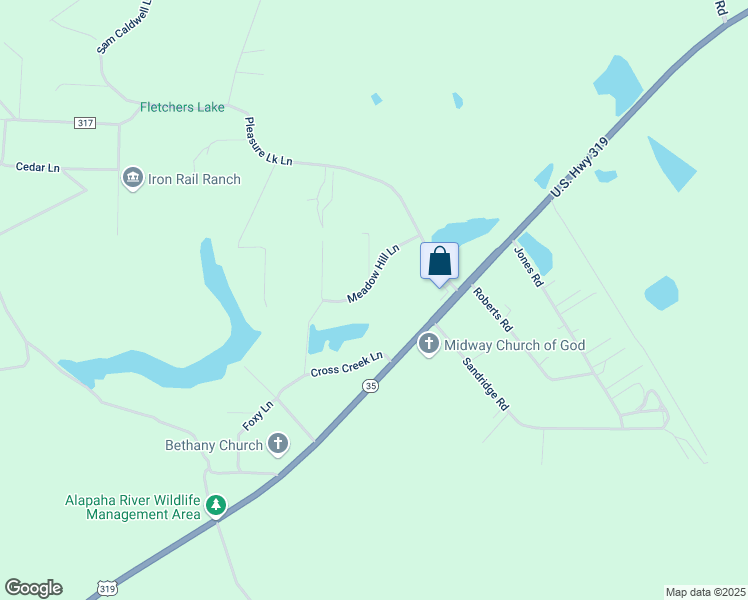map of restaurants, bars, coffee shops, grocery stores, and more near 130 Meadow Hill Lane in Ocilla