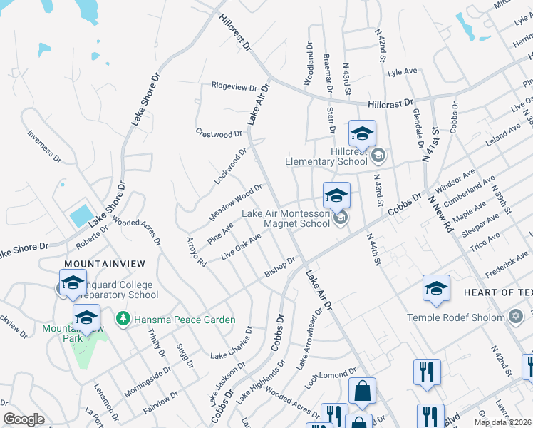 map of restaurants, bars, coffee shops, grocery stores, and more near 2417 North 49th Street in Waco