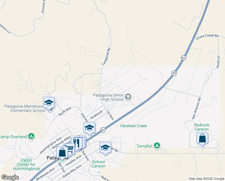 map of restaurants, bars, coffee shops, grocery stores, and more near 120 Pennsylvania Avenue in Patagonia