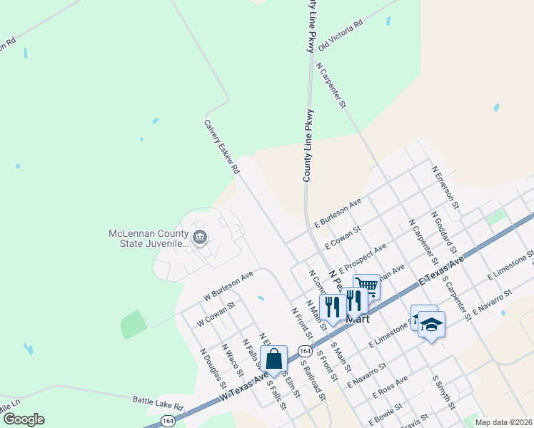map of restaurants, bars, coffee shops, grocery stores, and more near 532 Calvery Eskew Road in Mart