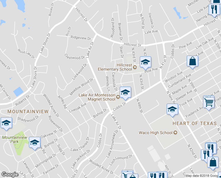 map of restaurants, bars, coffee shops, grocery stores, and more near 2229 Wendy Ln in Waco