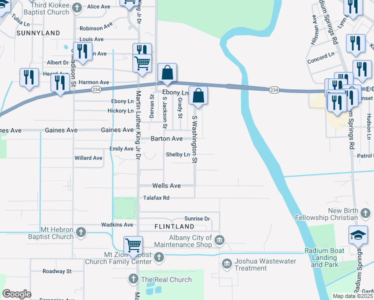 map of restaurants, bars, coffee shops, grocery stores, and more near 213 Shelby Lane in Albany