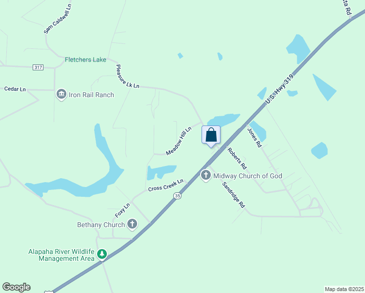 map of restaurants, bars, coffee shops, grocery stores, and more near 130 Meadow Hill Lane in Ocilla