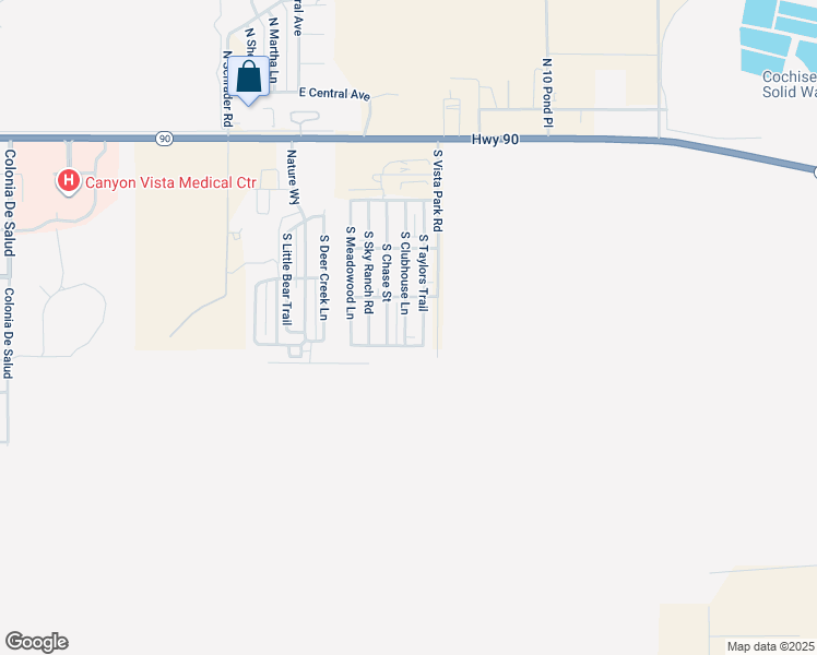 map of restaurants, bars, coffee shops, grocery stores, and more near 734 South Clubhouse Lane in Sierra Vista