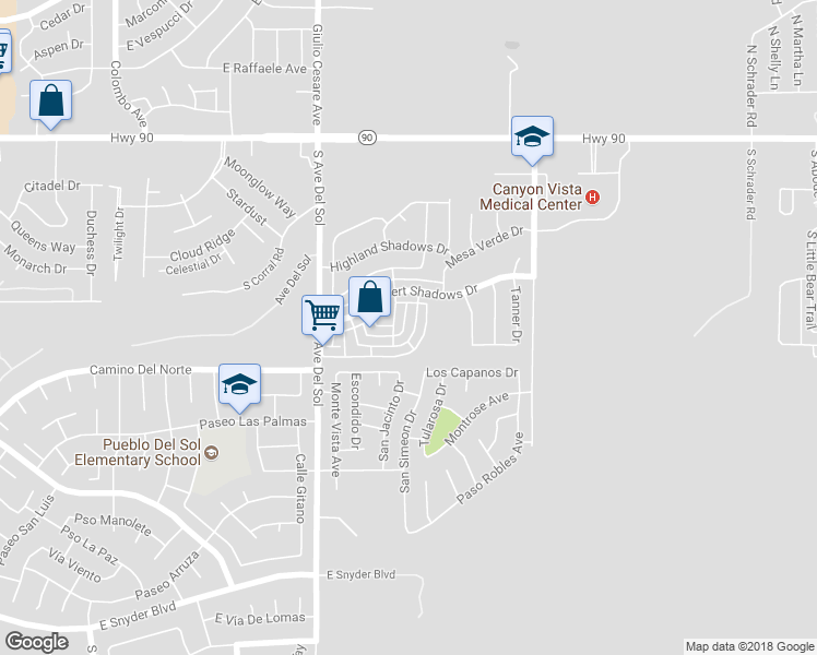 map of restaurants, bars, coffee shops, grocery stores, and more near 797 South Sunset Vista Drive in Sierra Vista