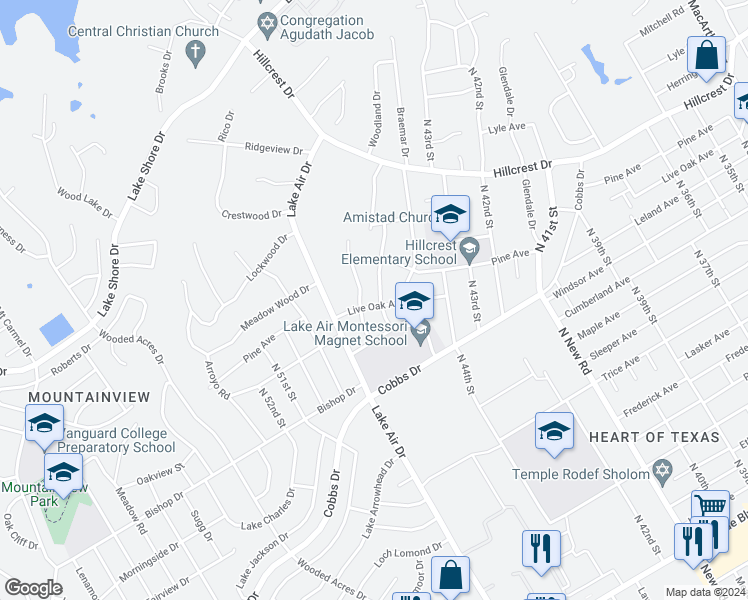 map of restaurants, bars, coffee shops, grocery stores, and more near 2300 Carolinda Drive in Waco