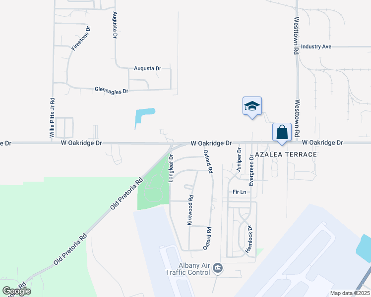 map of restaurants, bars, coffee shops, grocery stores, and more near 1522 West Oakridge Drive in Albany