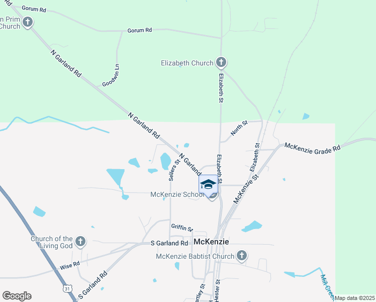 map of restaurants, bars, coffee shops, grocery stores, and more near 502 North Garland Road in McKenzie