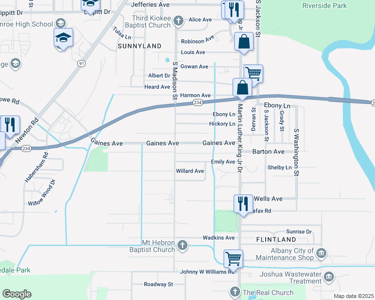 map of restaurants, bars, coffee shops, grocery stores, and more near 1996 South Madison Street in Albany