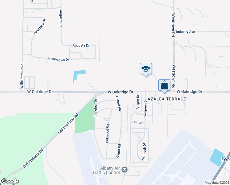 map of restaurants, bars, coffee shops, grocery stores, and more near 1522 West Oakridge Drive in Albany