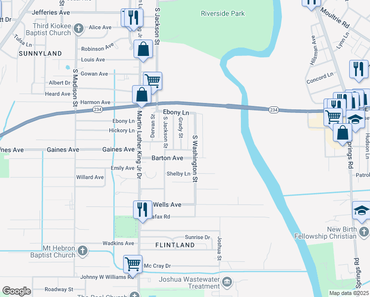 map of restaurants, bars, coffee shops, grocery stores, and more near 2236 Grady Street in Albany