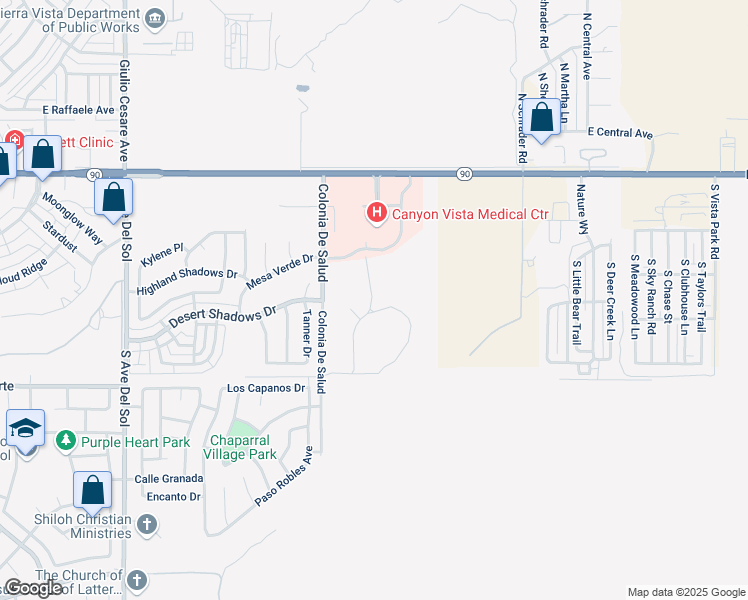 map of restaurants, bars, coffee shops, grocery stores, and more near in Sierra Vista