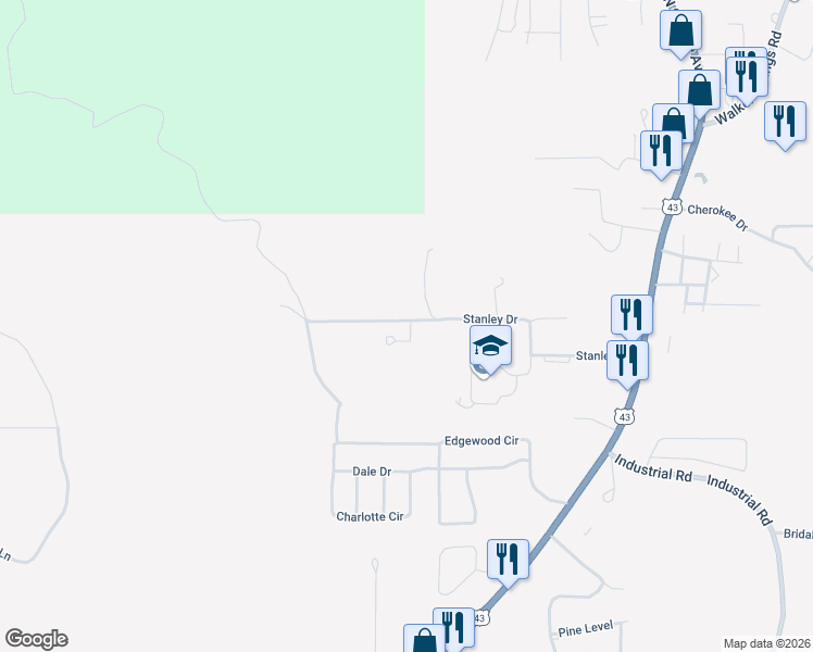 map of restaurants, bars, coffee shops, grocery stores, and more near 100 Stanley Drive in Jackson