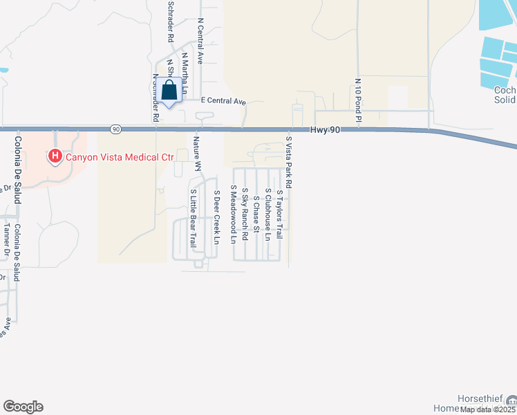 map of restaurants, bars, coffee shops, grocery stores, and more near 6317 East Gateway Drive in Sierra Vista