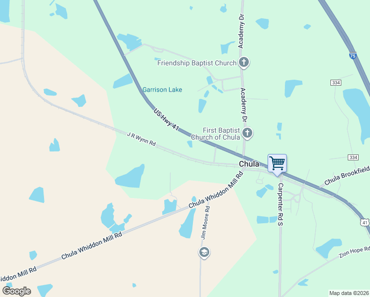 map of restaurants, bars, coffee shops, grocery stores, and more near 3385 US Highway 41 in Tifton