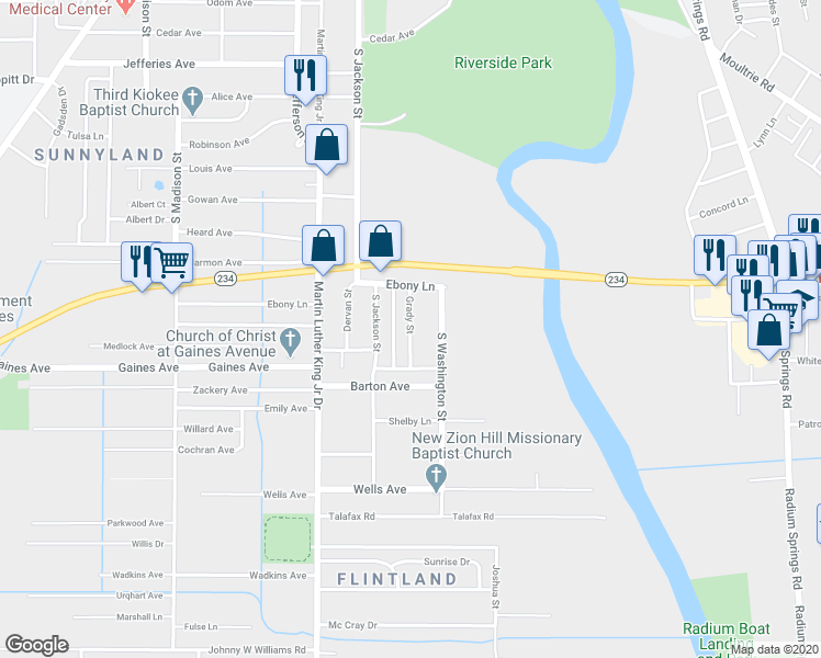 map of restaurants, bars, coffee shops, grocery stores, and more near 2216 Grady Street in Albany