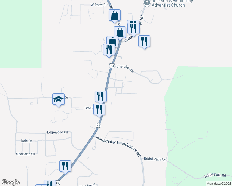 map of restaurants, bars, coffee shops, grocery stores, and more near 541 Salt Works Road in Jackson