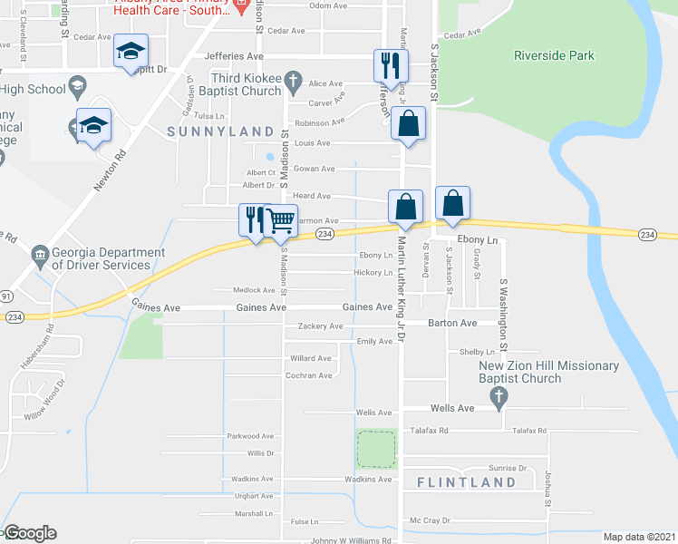 map of restaurants, bars, coffee shops, grocery stores, and more near 521 Hickory Lane in Albany