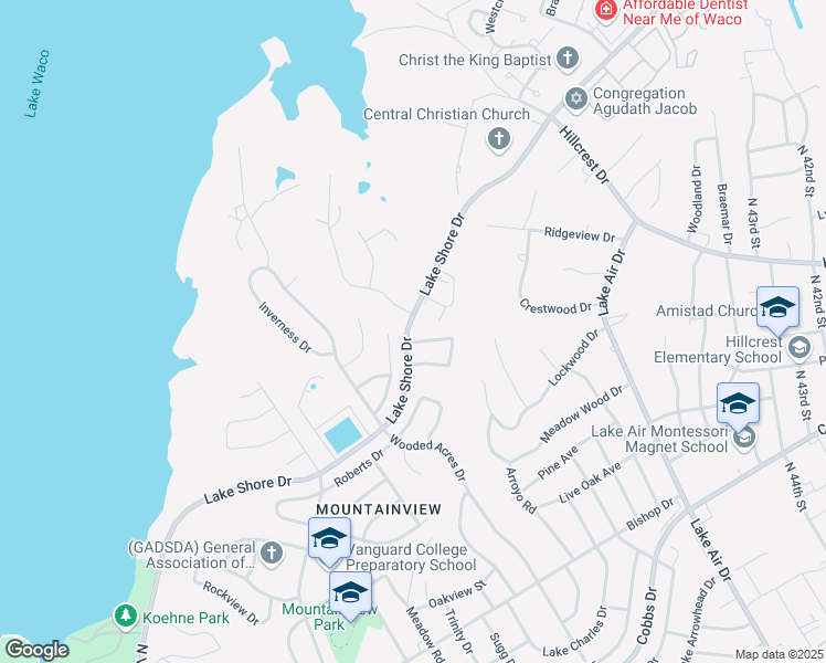 map of restaurants, bars, coffee shops, grocery stores, and more near 5132 Lake Shore Drive in Waco