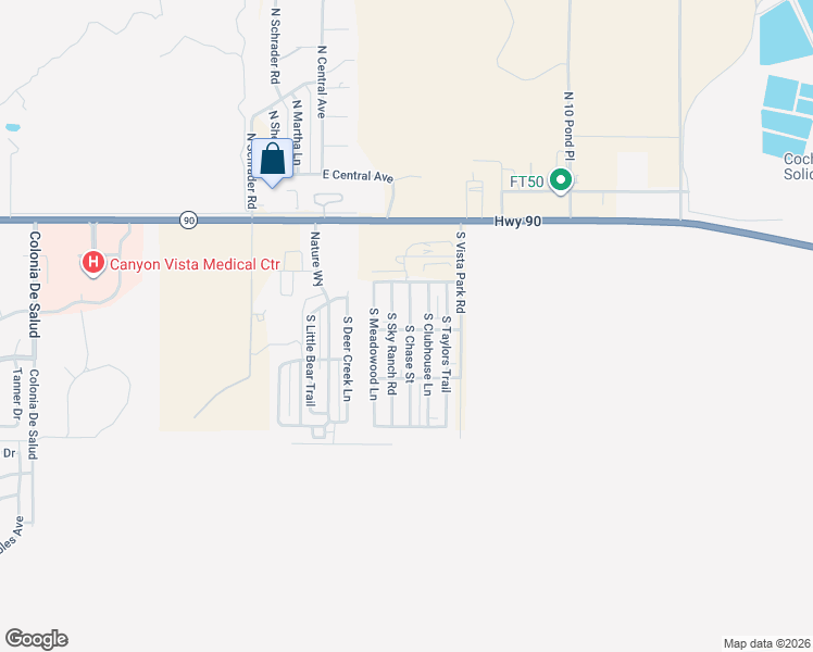 map of restaurants, bars, coffee shops, grocery stores, and more near 388 South Chase Street in Sierra Vista