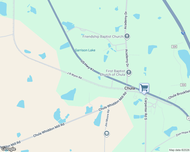 map of restaurants, bars, coffee shops, grocery stores, and more near 3385 US Highway 41 in Tifton