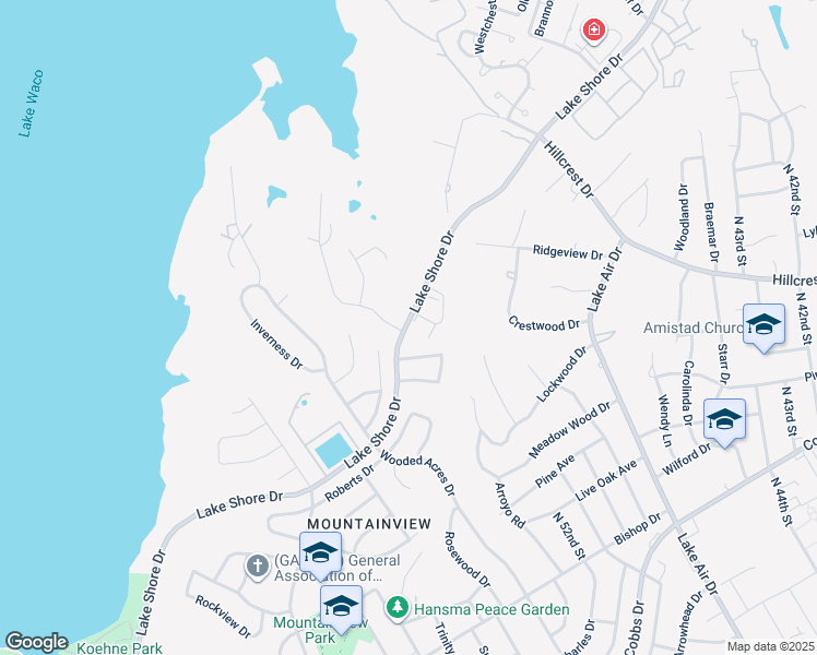 map of restaurants, bars, coffee shops, grocery stores, and more near 5132 Lake Shore Drive in Waco