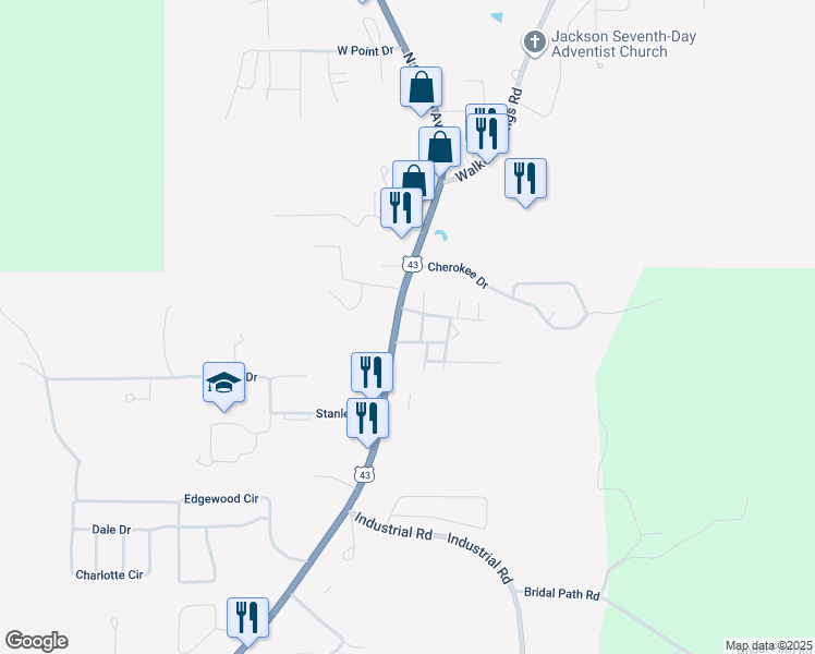 map of restaurants, bars, coffee shops, grocery stores, and more near 113 Jamison Street in Jackson