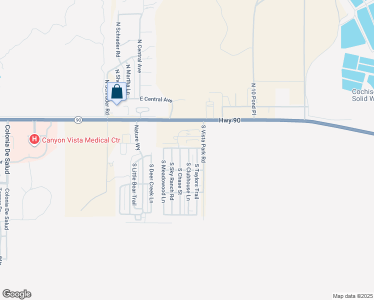 map of restaurants, bars, coffee shops, grocery stores, and more near 232 South Clubhouse Lane in Sierra Vista