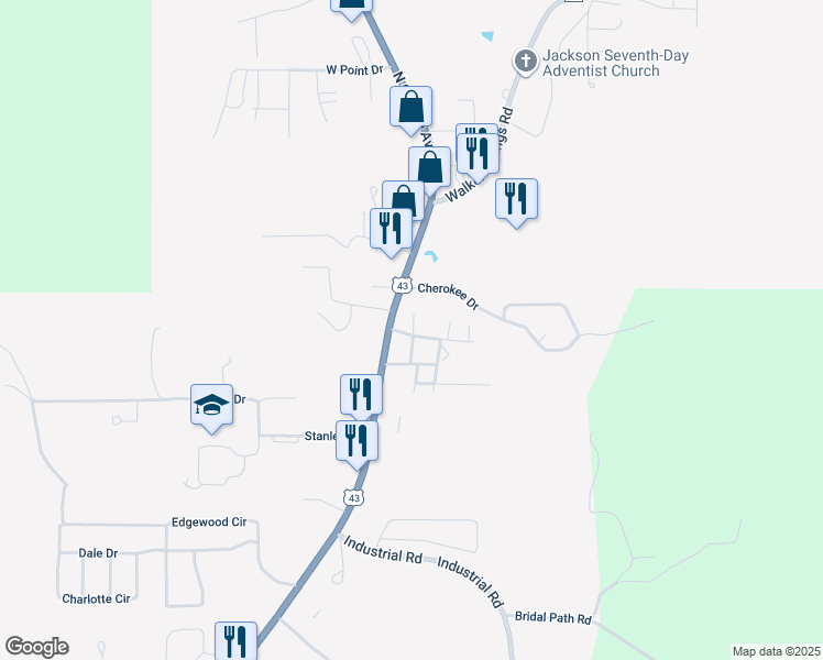 map of restaurants, bars, coffee shops, grocery stores, and more near 113 Jamison Street in Jackson