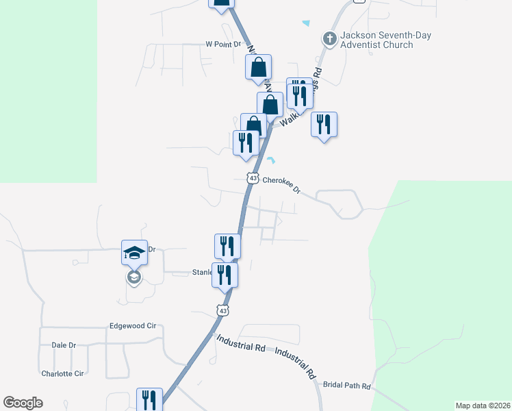 map of restaurants, bars, coffee shops, grocery stores, and more near 113 Jamison Street in Jackson