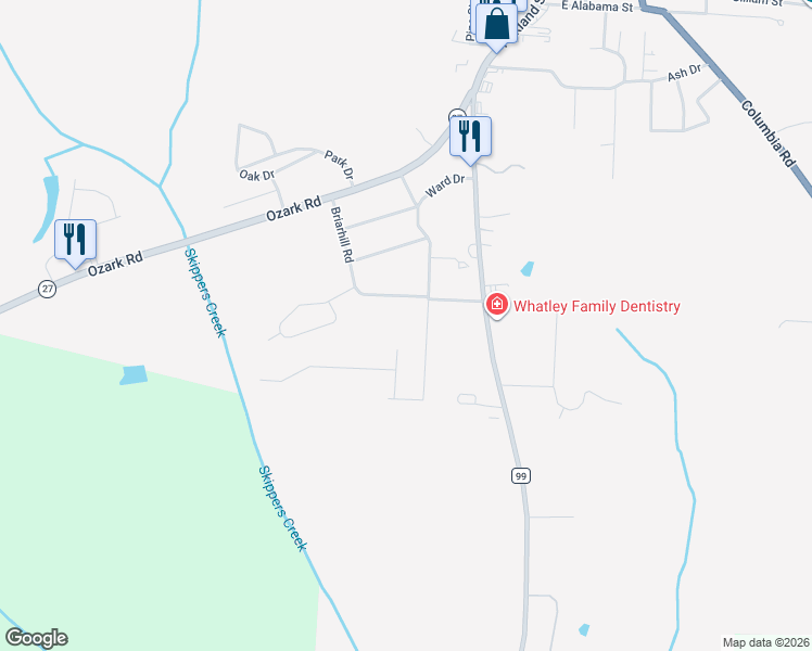 map of restaurants, bars, coffee shops, grocery stores, and more near 402 Ward Drive in Abbeville