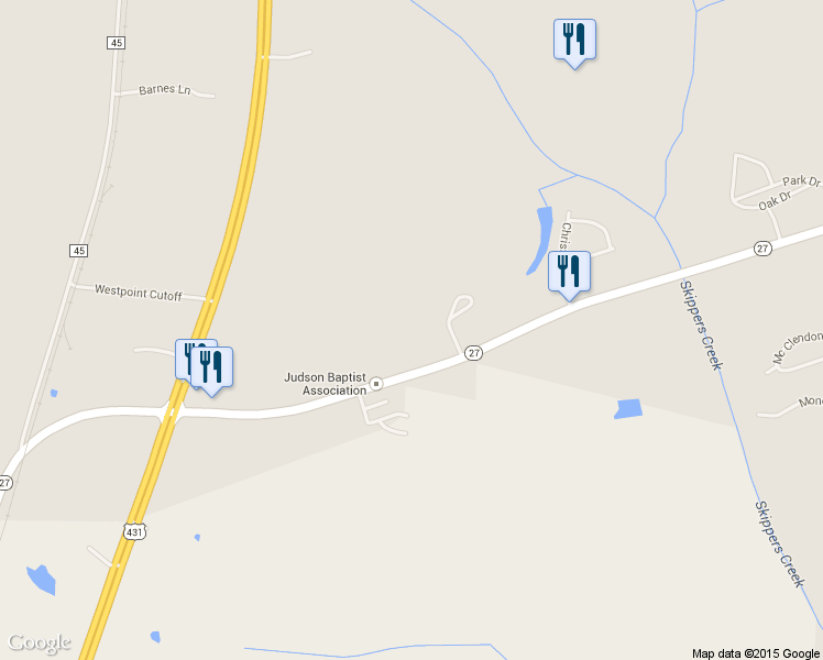 map of restaurants, bars, coffee shops, grocery stores, and more near 526 Ozark Road in Abbeville