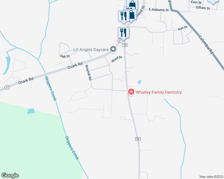 map of restaurants, bars, coffee shops, grocery stores, and more near 301 Ward Drive in Abbeville