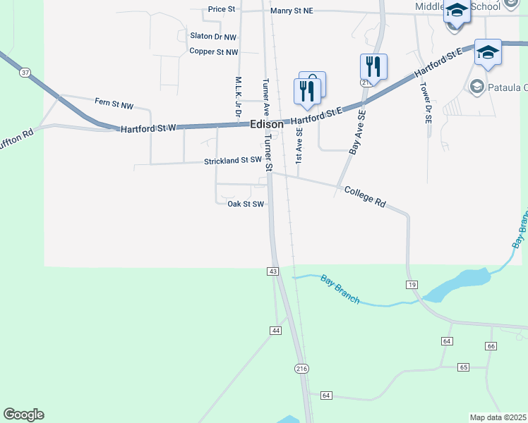 map of restaurants, bars, coffee shops, grocery stores, and more near 212 Turner Street in Edison