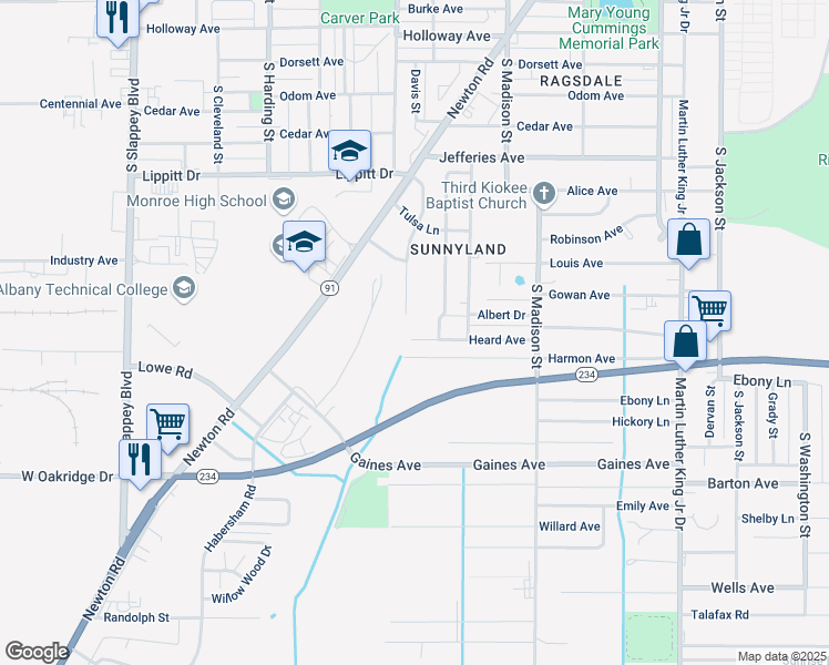 map of restaurants, bars, coffee shops, grocery stores, and more near 1705 Mc Arthur Street in Albany