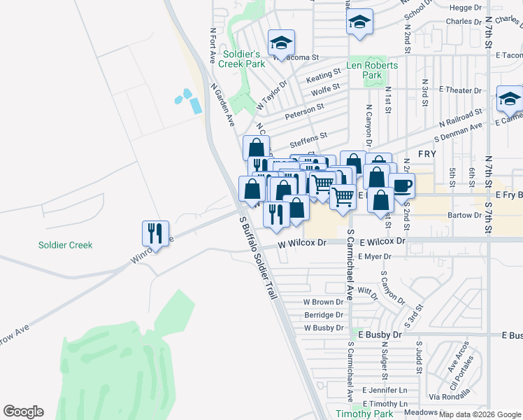 map of restaurants, bars, coffee shops, grocery stores, and more near 548 W Fry Blvd in Sierra Vista