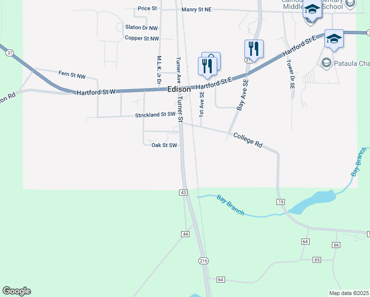 map of restaurants, bars, coffee shops, grocery stores, and more near 212 Turner Street in Edison