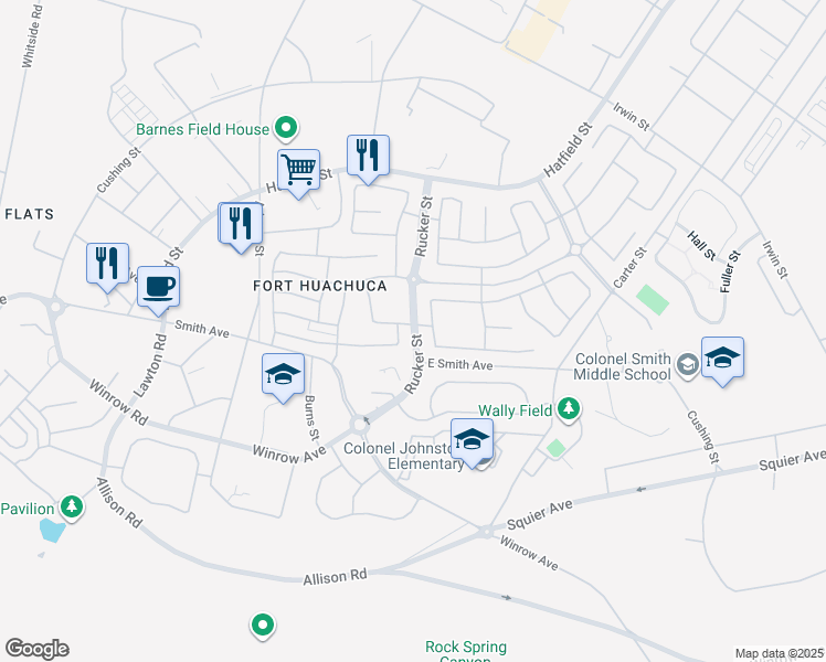 map of restaurants, bars, coffee shops, grocery stores, and more near Rucker Street in Sierra Vista