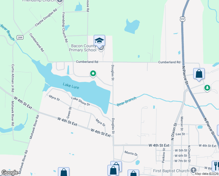 map of restaurants, bars, coffee shops, grocery stores, and more near 703 Douglas Street in Alma