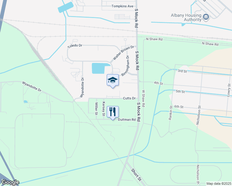 map of restaurants, bars, coffee shops, grocery stores, and more near 2237 Cutts Drive in Albany