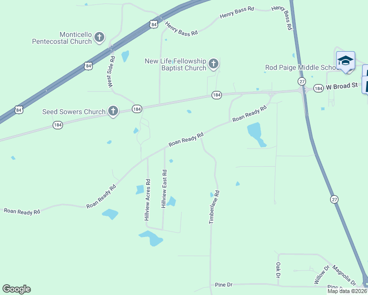 map of restaurants, bars, coffee shops, grocery stores, and more near 326 Roan Ready Road in Monticello