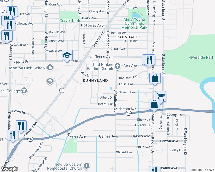 map of restaurants, bars, coffee shops, grocery stores, and more near 1812 Dunning Lane in Albany