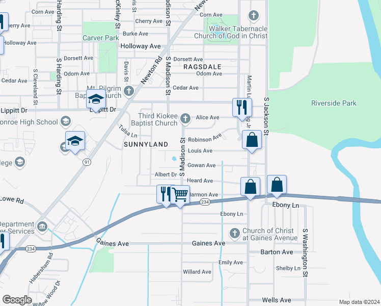 map of restaurants, bars, coffee shops, grocery stores, and more near 526 Louis Avenue in Albany