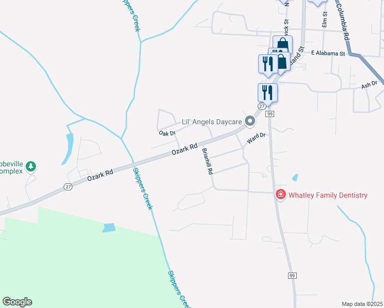 map of restaurants, bars, coffee shops, grocery stores, and more near 403 Ozark Road in Abbeville